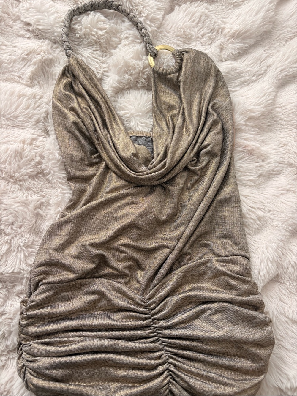 Wet Seal vintage gold metallic draped cowl neck top